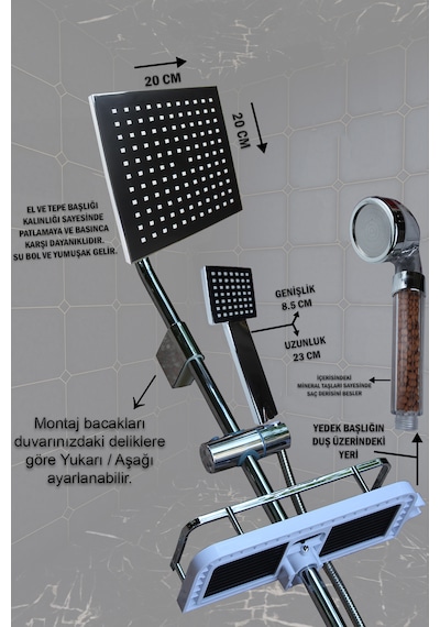 5512 Geniş Sabunluklu Robot Duş Seti Metalik Ve Eko Başlıklı Banyo Duş Takımı Krom - Siyah
