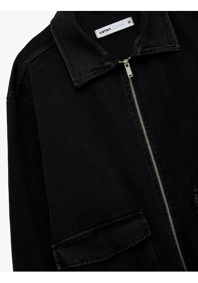 Koton Kapaklı Cepli Regular Fit Pamuklu Gömlek Yaka Fermuarlı Bomber Jean Ceket Siyah 6wam50012nd Siyah Koton Kapaklı Cepli Regular Fit Pamuklu Gömlek Yaka Fermuarlı Bomber Jean Ceket Siyah 6wam50012nd Siyah