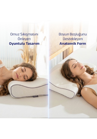 Dualsupport Amerikan Model Visco Boyun Yastığı Sırt Üstü & Yan Yatanlar İçin Omuz Oyuntulu Ortopedik 60x38x10/9cm Beyaz