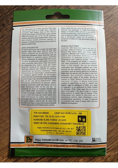 Paşa Tohumculuk Biber Ilıca Acı Sivri 5 Gr