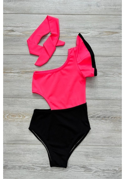 My Kids Wear Dekolite Modelli Kız Çocuk Mayosu Neon Pembe
