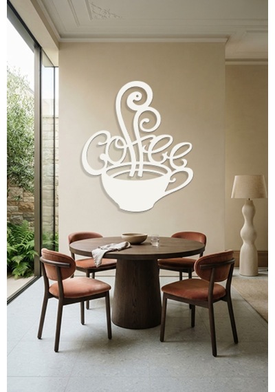 Coffee Metal Duvar Tablosu - Duvar Dekoru - Beyaz - 42 X 50 Cm