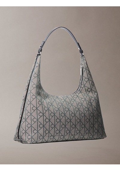 Calvin Klein Kadın Emblem Jacquard Omuz Çantası-15909 Bej - Siyah