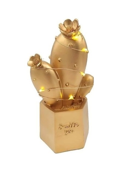 Led Işıklı Sevimli Kaktüs Dekoratif Masa Lambası Mini Biblo Gece Lambası Gold Çok Renkli