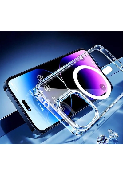 Apple Uyumlu iPhone 15 Pro Max Kılıf Sararmaz Sert Şeffaf Magsafe Özellikli
