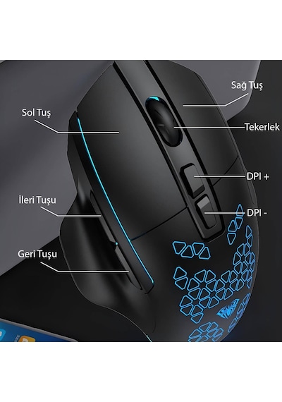 Aula F812 7200 DPI RGB 7 Tuşlu Makro Optik Oyuncu Mouse