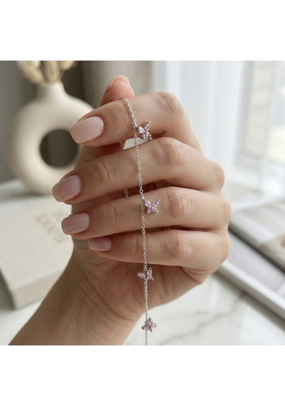 925 Ayar Gümüş Pembe Taşlı Altın Kaplama Şans Kelebek Kolye Gümüş