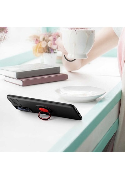 Oppo Reno A72 Kılıf Zore Ravel Silikon Kapak Siyah-Kırmızı