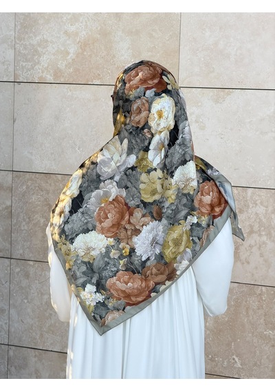 Qalortex Scarf Pamuklu Gonca Desen Eşarp - Küf Yeşil Küf Yeşili