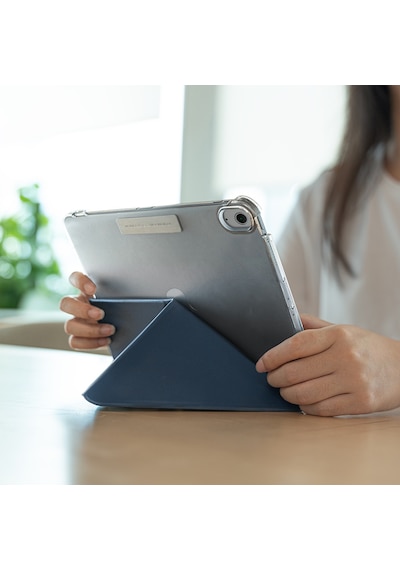 Apple Uyumlu iPad  Air 11 2024 Raptic Clear Folio Arkası Şeffaf Katlanabilir Standlı Kılıf Lacivert