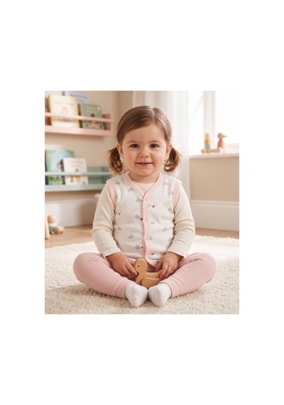 Mother Love %100 Organik Pamuk Çift Katlı Ve Çıtçıtlı Bebek Yeleği 9-36 Ay Pembe