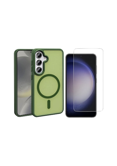 Vendas Galaxy Uyumlu S25 Fe Kılıf M-safe Şarj Özellikli Mat Arka Yüzey Zore Sio Kapak + Nano Ekran Koruyucu Koyu Yeşil
