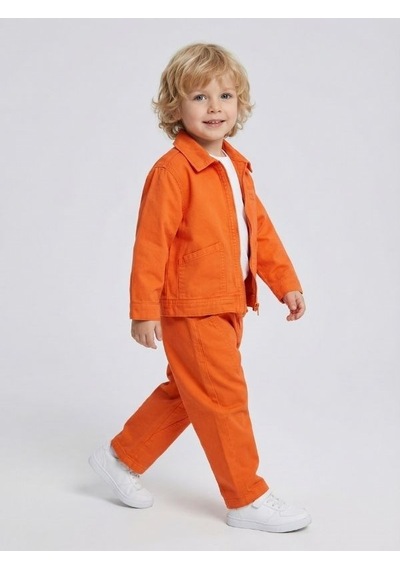 Zekids Erkek Çocuk Fermuarlı Ceket Ve Pantolon İkili Takım-17095 Turuncu
