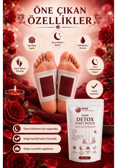 Waw Detox Foot Patch 10 Adet Gül Özlü Gece Ayak Bakım Bandı