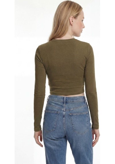Slim Crop Fit Kadın Tshirt U.kol Haki