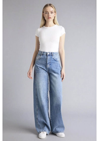 Defacto Wıde Leg Normal Bel Jean Yıkamalı Pantolon G8837ax26spnm28 Mavi-nm28