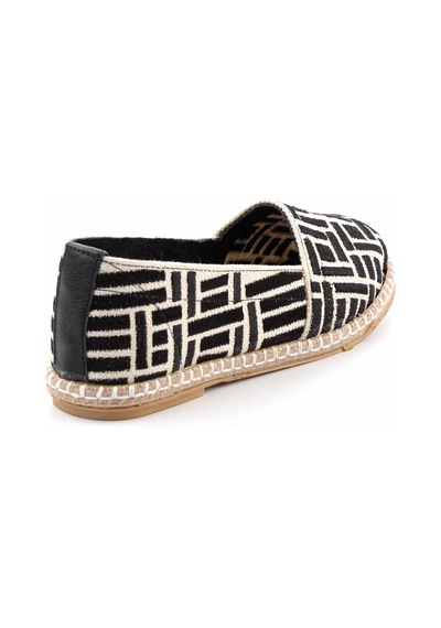Bambi Bej Siyah Leather Kadın Espadril K01534070628 Siyah