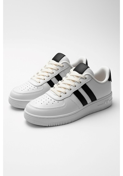 Günlük Unisex Spor Ayakkabı Bağcıklı Dikiş Detaylı Hafif Kalın Yüksek Taban Sneaker 4005 Beyaz - Siyah