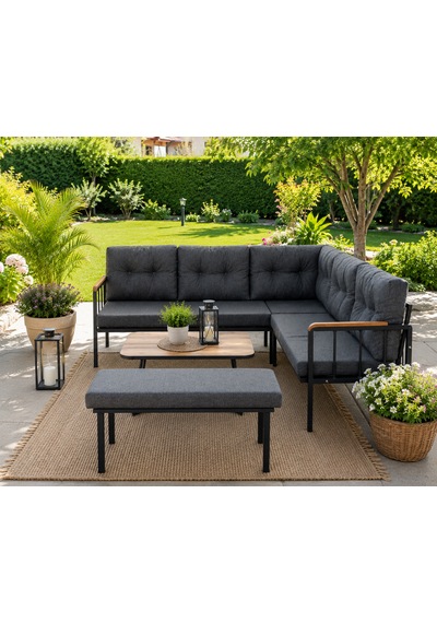 Riva Metal Bahçe Balkon Köşe Takımı Siyah Boyalı İskelet Keten Kumaş Süngerli 180x120 Cm Antrasit Riva Metal Bahçe Balkon Köşe Takımı Siyah Boyalı İskelet Keten Kumaş Süngerli 180x120 Cm Antrasit
