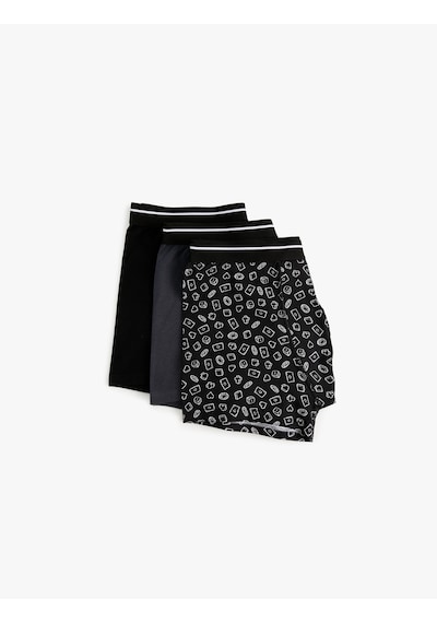 Koton 3'lü Boxer Seti Oyun Baskılı Çok Renkli Mavi 4slm90045mk