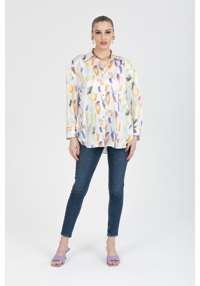 Pera Moda Oversize Saten Gömlek Mor