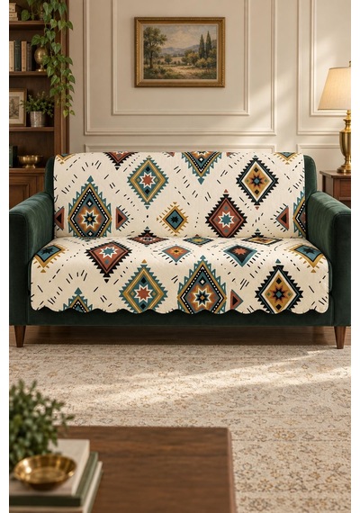 Çok Amaçlı Kadife Koltuk Örtüsü Kaymaz Süngerli 165x215 Cm Modern Bohem Çekyat Şalı Piknik Masa Örtüsü Alk13 krem
