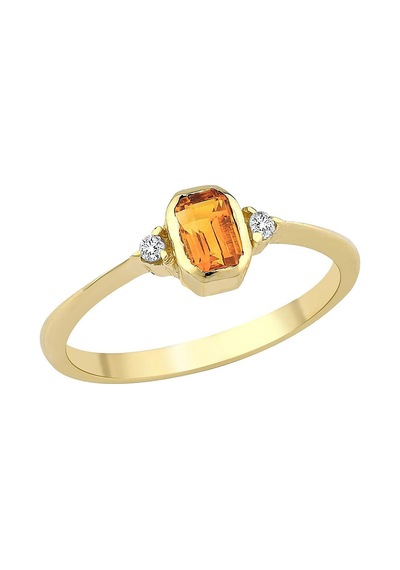 0.29 Karat Baget Citrin 0.03 Karat Pırlanta Yüzük
