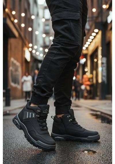 Siyah Gri Kaymaz Taban Fermuarlı Unisex Outdoor Bot 444 G Siyah-gri