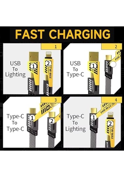 4 İn 1 Çoklu Usb Şarj Kablosu: 1m, Type C To Lightning Örgü Şarj Kablosu Usb A/usb C 65w Tip C/27w Pd Her Cihaz İle Uyumlu Metal Başlıklı