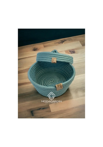 Hasır Jüt Sepet Oval Kapaklı Organizer Düzenleyici 30x20x10 Cm Turkuaz Turkuaz