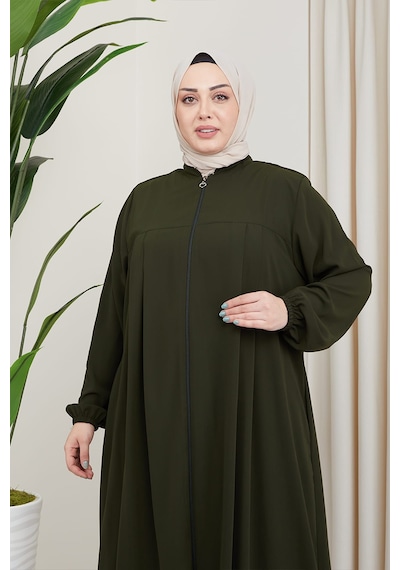 İbrahim Burak Etiler Collection Medine İpeği Tesettür Pile Detaylı Ferace Mdc-0165 Haki