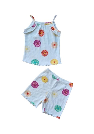 Fuar Baby Askılı %100 Pamuk Kaşkorse Şortlu Kız Çocuk Takımı 1-5 Yaş Çiçek Desenli