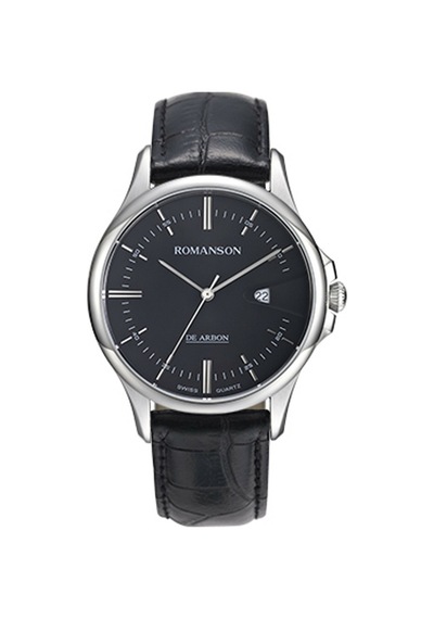 Romanson Cb5a10mmbwa3r2 Safir Cam Swiss Quartz Çelik Kasa Deri Kordon Gümüş Renk Takvimli Erkek Kol