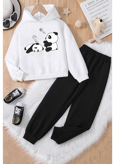 Uyguntarz Çocuk Sleep Panda Baskılı Eşofman Takımı Beyaz