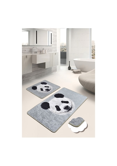 Huge Panda Djt 2 Li Set Özel Kaydırmaz Taban Banyo Paspası Gri