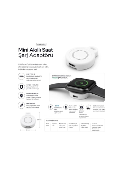 Apple Watch İçin Kablosuz Şarj Cihazı 2.5w Usb-c Girişli Ve Metal Gövdeli Mini Şarj Adaptörü Tüm Watch Serileri Series 1-9, Se, Ultra Çok Renkli Apple Watch İçin Kablosuz Şarj Cihazı 2.5w Usb-c Girişli Ve Metal Gövdeli Mini Şarj Adaptörü Tüm Watch Serileri Series 1-9, Se, Ultra Çok Renkli