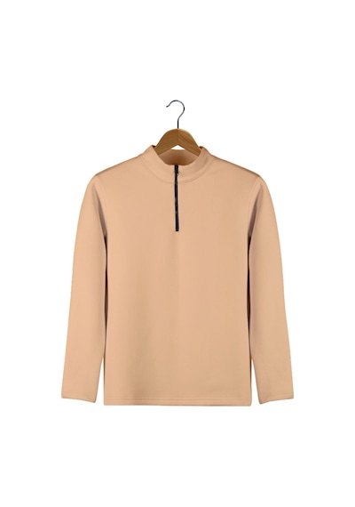 Terapi Men Erkek Krem Yarım Fermuarlı Basic Düz Sweatshirt Krem