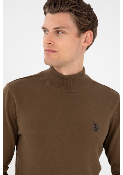 U.S. Polo Assn. Erkek Slim Fit Yarım Boğazlı Haki Basic Kazak 50293499-VR027