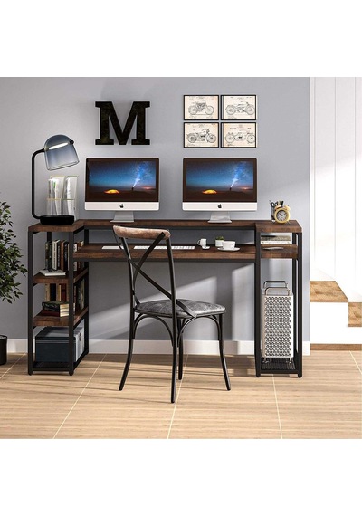 Zizuva Zizuva Tasarım Kitaplıklı Modern Monitor Raflı Çalışma Masası