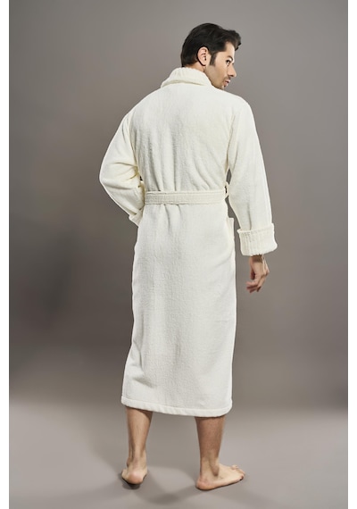 Yaka Fitilli %100 Organik Cotton Cotton Erkek Bornozu Krem