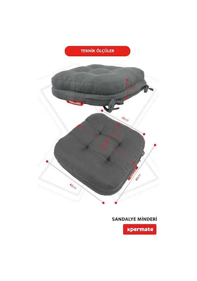 Sandalye Minderi 2'li Set 42x42x8 Cm Kalın Çift Kat Pofidik Minder Yıkanabilir Fermuarlı Su Ve Yağ İtici Antrasit Çok Renkli