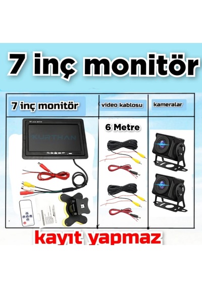 2 Adet Ahd 1080p 180 Derece Geniş Açılı Kamera Ve 7'' Qled Ekran