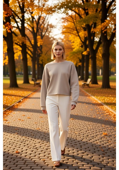 Benerly Kadın Bisiklet Yaka Standart Kol Crop Örme Sweatshirt Fonksiyonel Vizon
