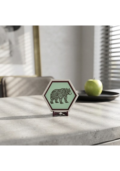 Süslü Ayı Motifli Dekoratif Masaüstü Dekoru, Yaşam Alanlarınıza Doğanın Gücünü Katan Modern Ve Özgün Tasarım 10x10 Cm, Açık Yeşil