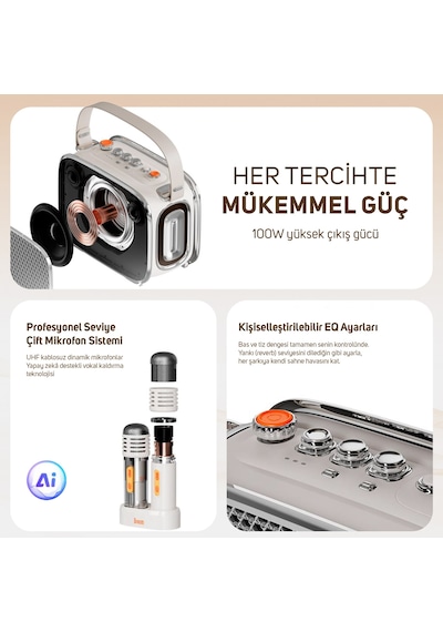 Divoom Songbird Ultra 100w Çift Mikrofonlu Karaoke Bluetooth Hoparlör, Taşınabilir Ses Bombası, 8 Sa