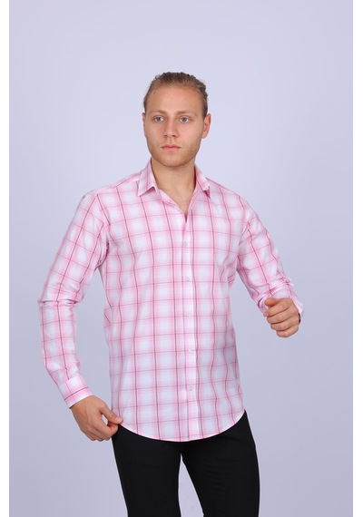 Tousus Slim Fit Ekose Pembe Erkek Gömlek Slm-5014-tss