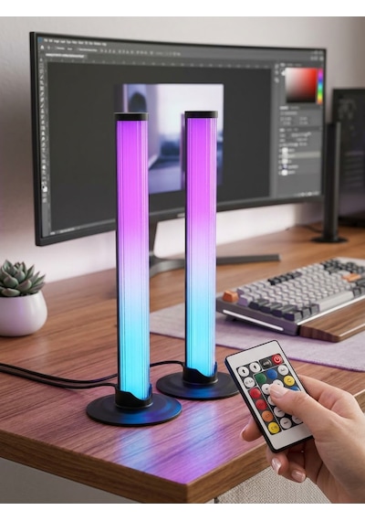 2'li Set Masaüstü Rgb Led Ortam Işığı - Sese Duyarlı Müzik Ritim Aydınlatması, Kumanda Kontrollü Oyuncu Ve Tv Arkası Işık