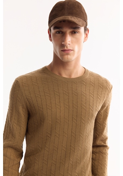 Avva Erkek Kamel Bisiklet Yaka %100 Akrilik Dokulu Triko Regular Fit Kazak E005088 Camel