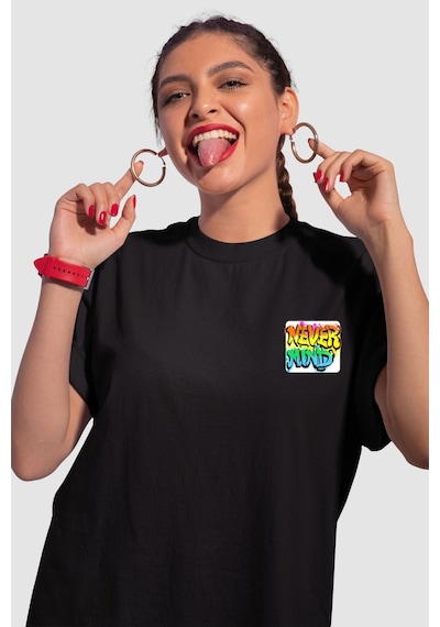 Unisex Renkli Graffiti Baskılı Oversize Beyaz T-shirt Siyah