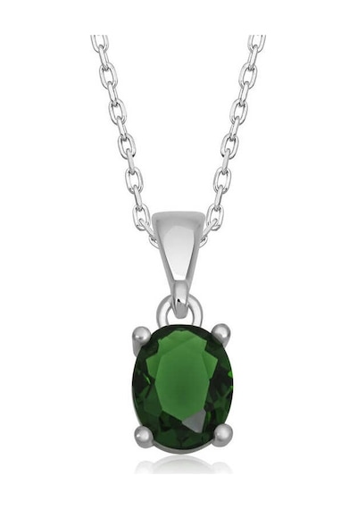 Gümüş Yeşil Kristal Oval Taşlı Kadın Kolye